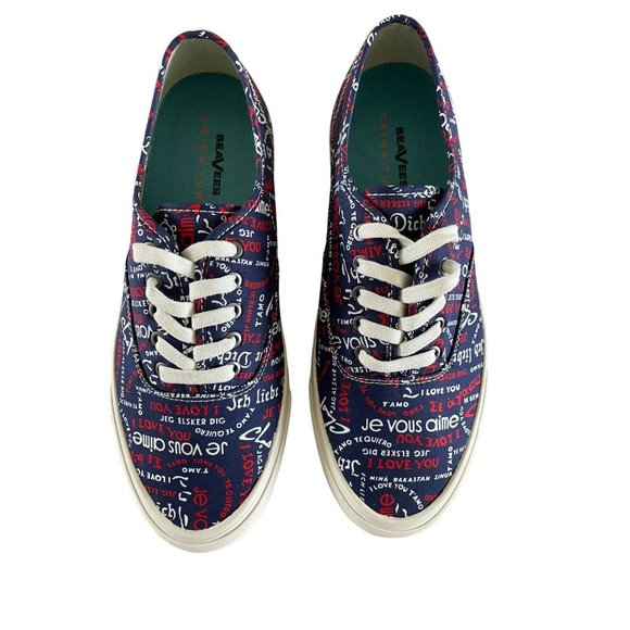SeaVees Legend Sneakers Trina Turk Poplin‎ Twill I Love You Navy 9.5 $82 NWOT - Picture 3 of 10